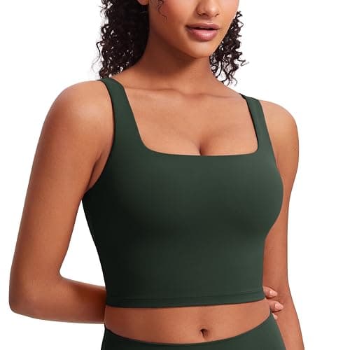 CRZ YOGA Butterluxe Square Neck Crop Tank Tops for Women - Workout Longline Sports Bras Padded Yoga Camisole - Image 1