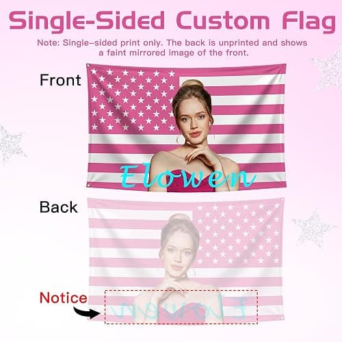 Custom Pink American US Flag with Picture, Personalized Funny Flags with Face Image Logo Photo Text Single Sided Customized Flag Tapestry for Bedroom Dorm Room Decor Garden, 2x3 3x5 4x6 5x8 Ft thumbnail 6
