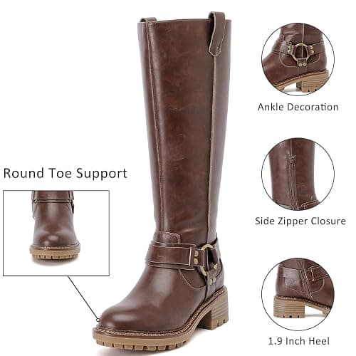 Ruiee Women's Knee High Boots Classic Comfort Riding Combat Boot Round Toe Side Zipper Long Tall Fall Winter Boots for Women. thumbnail 5