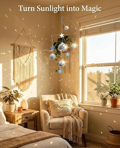 AceList Hanging Disco Ball Decor Suncatcher - Silver Mirror Ball Window Prism for Aesthetic Room Decor, 70s Retro Groovy Boho Party Supplies, Sparkling Spiral Mobile Ornament with Multi-Size Balls thumbnail 5