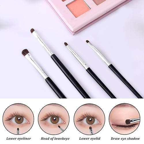 4Pcs Eye Makeup Brush Sets Mini Smudge Brush for Eyeliner Eyeshadow Brushes Eyeliner Brushes for Powder Gel Cream Liquid Concealer brush Eyeliner Blending Corner Highlighter Soft Natural Pony Hair (4) thumbnail 3