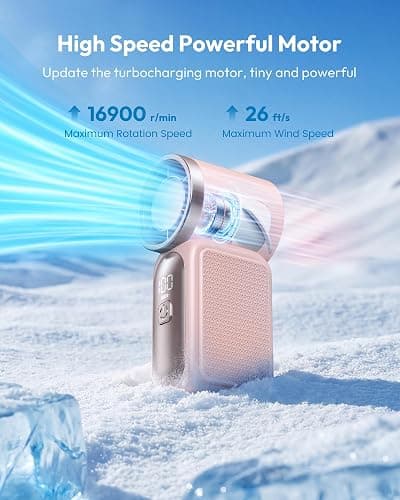 Gaiatop Portable Handheld Mini Fan, 6 Speeds 16900 RPM High Velocity Personal Fan with LED Display, USB Rechargeable, Mini Fan with Lanyard for Makeup, Travel, Outdoor Fan for Women Girl Gift, Pink thumbnail 4