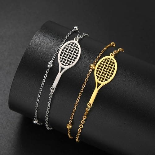 Tennis Racket Bracelet for Women Men Dainty Adjustable Racket Charm Layering Sport Bangle Bracelet Lover Jewelry Tennis Gifts for Women Men Players thumbnail 5