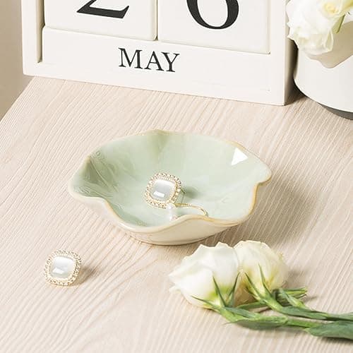 CavspkArt Ceramic Jewelry Dish, Decorative Ring Dish, Key Bowl, Gift for Women and Girls (White) thumbnail 2
