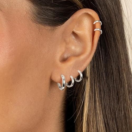 Gokeey Small Gold Silver Hoop Earrings for Women Men,Hypoallergenic 316L Surgical Stainless Steel Earrings for Sensitive Ears,Cute Cartilage Helix Conch Rook Tiny Huggie Hoops Earring Set for Multiple Piercing Jewelry Gift thumbnail 5