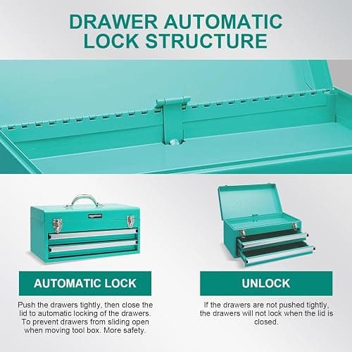 Amazon Basics Steel Tool Box Storage and Organization Drawers, Tool Storage with Powder Coat Finish, 18.11 x 8.66 x 9.45 in, Turquoise thumbnail 4