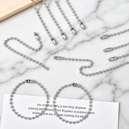 500 pcs Ball Chains Keychain Tag Keychain Ball Chain Bulk, 3.9 inch Dog tag Chain Key Chain Links,Beaded Chain Connector Chains for Keychains，Silver Nickel Plated Metal 2.4mm Ball Bead Chains thumbnail 5