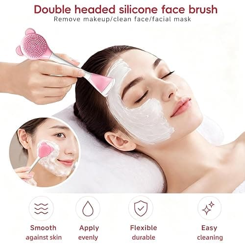 Skincare Tools Set with Facial Cleansing Brush, Ice Roller & Gua Sha Set | Pink Facial Cleansing and Massage Set, Reusable Ice Face Roller for Wrinkles Fine Lines Puffiness, Self Care Gifts for Women thumbnail 7