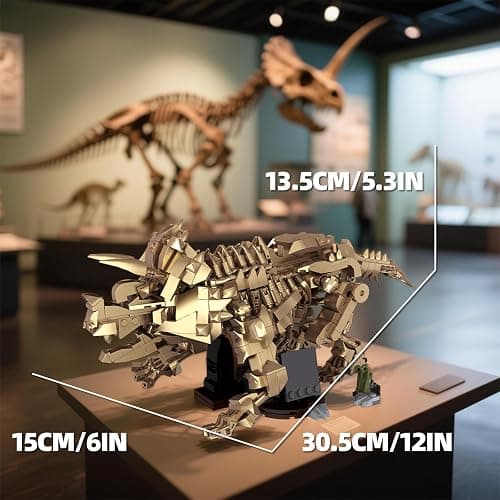 Myth Qholve Triceratops Fossil Skeleton Building Block Set Movable Dinosaur Model with Articulated Joints Educational STEM Construction Toy for Kids & Collectors thumbnail 3