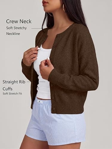 Trendy Queen Cropped Cardigan Sweaters for Women Fall Fashion Clothes 2026 | Lightweight Knit Button-Down, Versatile Layering Piece for Fall, Spring & Office Wear thumbnail 3