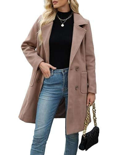 Bankeng Women Winter Wool Blend Camel Mid-Long Coat Notch Double-Breasted Lapel Jacket Outwear - Image 1