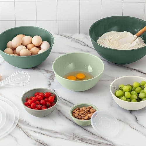 COOK WITH COLOR Mixing Bowls with Lids - 12 Piece Plastic Nesting Bowls Set includes 6 Prep Bowls and 6 Lids, Microwave Safe Mixing Bowl Set (Sage) thumbnail 2