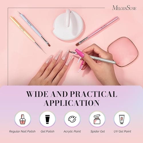 MelodySusie Nail Art Brushes Set, 6pcs Nail Art Design Pen Painting Tools | With Extension Gel Brush, Polish Brush, Builder Brush,Liner Brush, Carved Brush, and Dotting Pen for Home DIY Salon Use thumbnail 6
