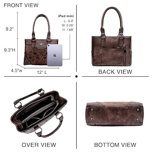 LAVAWA Tote Bag for Women Large Western Purse Ladies Top Handle Shoulder Handbags Vintage Embossed Concho Studs thumbnail 4