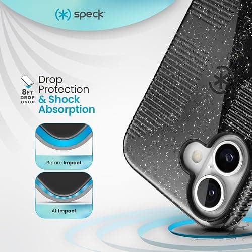 Speck CandyShell Grip iPhone 16 Case - Slim MagSafe - Black Glitter/Steel Black thumbnail 2