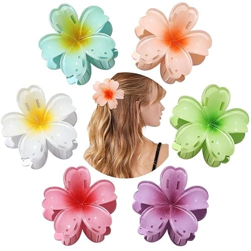 SMKSL 6 Pcs Flower Hair Claw Clips for Women Hawaiian Large Hair Clips for Thick Thin Curly Hair, Strong Hold & Non-Slip, Stylish Medium Beach Hair Accessories for Women Girls (Hawaiian) thumbnail 8