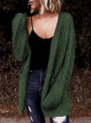 Dokotoo Women's 2025 Fashion Casual Open Front Long Sleeve Chunky Cable Knit Cardigans Sweaters Outerwear Coats with Pockets thumbnail 2