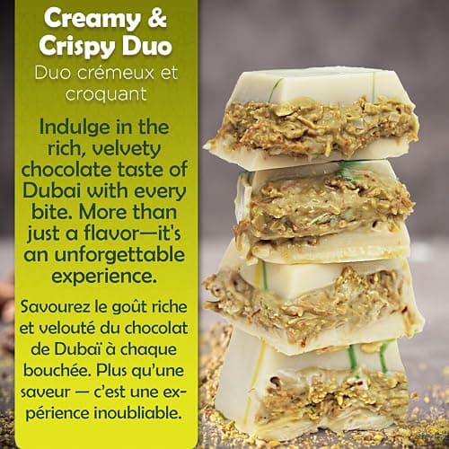 Dubai Chocolate Crispy Knafeh Pistachio Bar 7oz | Kunafa Filling Delight | Crunchy Rich Pistachio Kunafe Desert | Gourmet Gift (7 Oz, White Chocolate) thumbnail 9