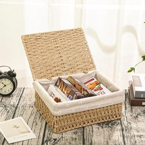 ZHYOPING 3er Set Aufbewahrungskorb mit Deckel – Körbchen Geflochten aus Papierseil, 3 Größen Körbchen mit Futter, Boho-Decor Aufbewahrungskörbchen für Badezimmer, Spielzeug, Wohnzimmer & Schlafzimmer thumbnail 7