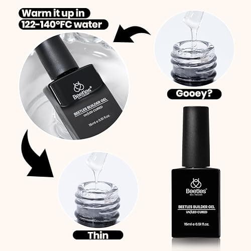 Beetles Builder Gel with Base & Top Coat Gel,3 Pcs Clear Builder Nail Gel,for Nail Strengthening Building Apex Extension for Beginner DIY Salon at Home Gifts for Women,UV & LED Lamp Needed thumbnail 7