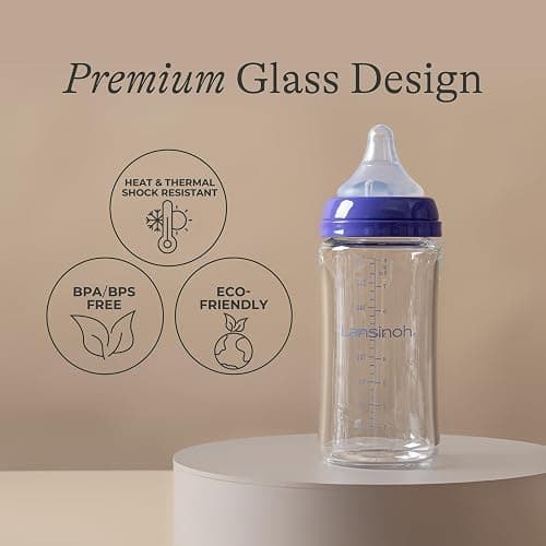 Lansinoh Anti-Colic Glass Baby Bottles, 8 Ounces, 4 Count Bottles for Feeding, Baby Essentials, Includes 4 Medium Flow Nipples, Size M thumbnail 9