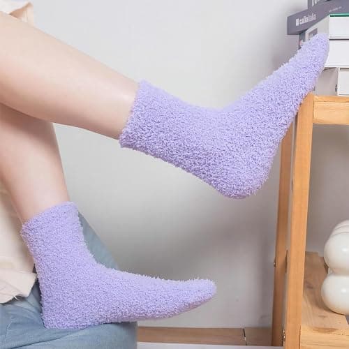 Tofox 6 Pairs Fuzzy Socks For Women Soft Home Slipper Socks Fluffy Sleeping Socks don't Shed Lint - 6 Pair Set 1 thumbnail 5