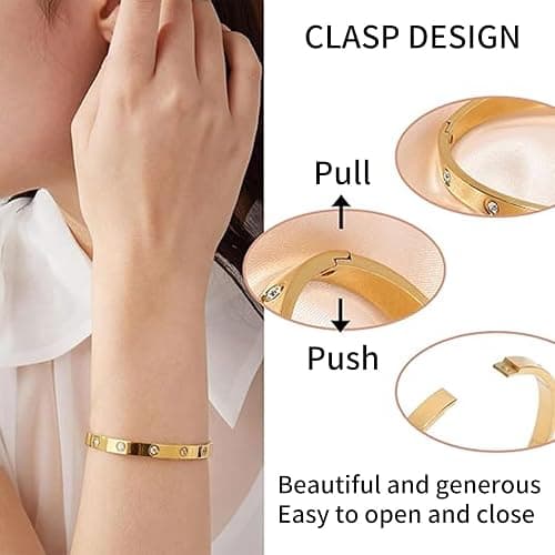Niarezom 18K Gold Plated Tennis Bracelet Love Bangle Set for Women Stack Bracelets Stainless Steel Bangle Set for Love Trendy Jewelry Gifts for Women thumbnail 3