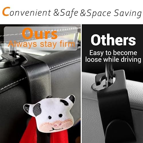 Cow Car Seat Headrest Hook 2 Pack Car Purse Hook Cars Seat Hooks for Headrest Universal for Handbag Bags Drink Grocery Coat Universal Vehicle,Cars Interior Accessories Cow Gifts for Women Men thumbnail 3
