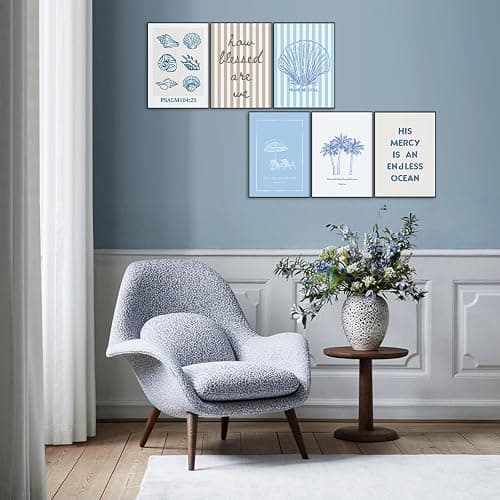 6Pcs Coastal Christian Wall Art Bible Verse Wall decoration pictures Seashell Beach Scripture Canvas poster Prints for Living Room Bedroom Office Unframed Religious Decor (8x10in poster) thumbnail 2
