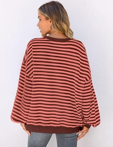 UEU Women Oversized Striped Crewneck Sweatshirt Long Sleeve Casual Pullover | Loose Fit Y2K Tops, Soft Sweatshirt Fabric, Color Block, Lounge Fall Streetwear, Workout Shirt thumbnail 4