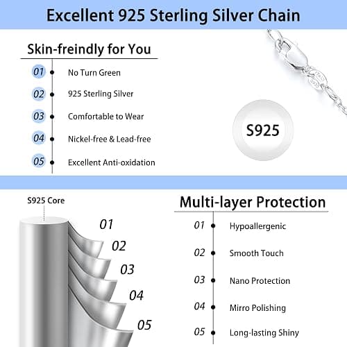 Jewlpire 18k Gold Plated 925 Sterling Silver Chain Necklace for Women, 1.1mm Cable Chains Necklace Thin & Dainty & Sturdy Women's Chain Necklaces, 14/16/17/18/20/22/24 Inches thumbnail 4