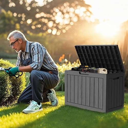 Treillage Tale Outdoor Storage Deck Box, 45 Gallon Outside Storage Box Waterproof Deck Box, Lockable Patio Storage Box UV-Resistant for Garden Furniture, Black thumbnail 2