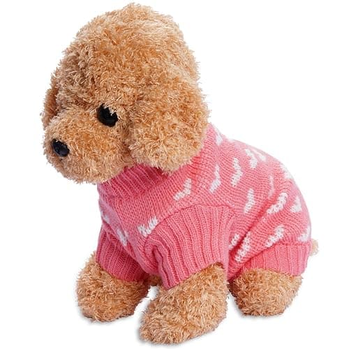 Dxhycc Dog Knitted Sweater Heart Puppy Sweater Warm Soft Pet Holiday Clothes for Small Cats and Dogs (Pink, S) thumbnail 4
