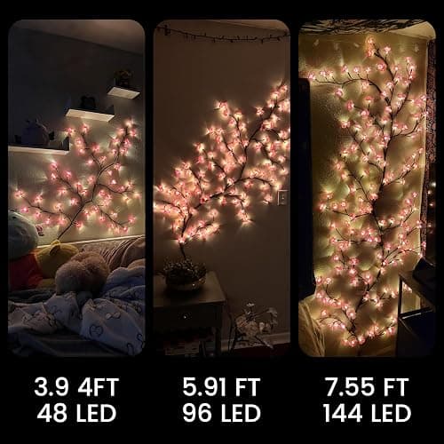 Cherry Blossom Lights with Bendable Branches for Bedroom Wall Decor | 7.55 ft, 144 LEDs, USB powered, remote control, timer, 8 modes, pink blossoms, living room, wedding and holiday decor thumbnail 5