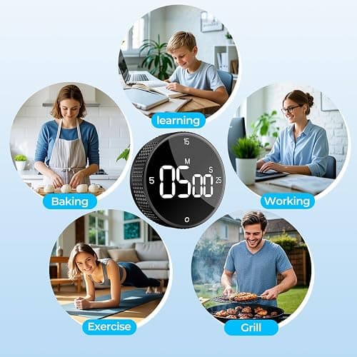 Allbean Magnetic Kitchen Timer for Cooking with Loud Alarm - Large LED Display Rotating Countdown Pomodoro Timer, Preset 5/15/25 Mins Easy for Seniors and Kids，for Baking Grilling Studying thumbnail 7