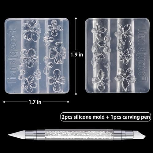 Fcozpjk Silicone Nail Art Molds, 2PCS 3D Flowers Nail Charm Molds with Carving Pen Clear Modeling Templates Hibiscus Flowers Cherry Blossom Design Mold for Resin Epoxy Professional Supplies thumbnail 3