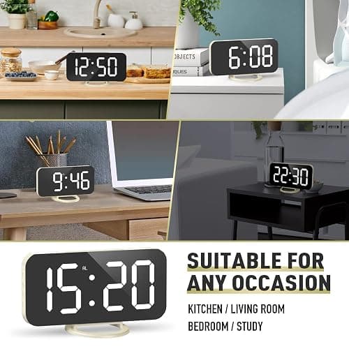 WulaWindy Digital Alarm Clock, Large Mirrored LED Display with Dual USB Ports, Snooze Function Dim Mode Wall Hanging Beside Desk Clock for Bedroom Living Room Decor thumbnail 9