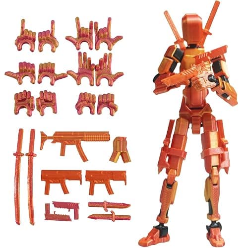 Nemoro Pre-Assemly 3D Printed 5.54'' Stick Tian 13 Action Figure, Multi-Jointed Robo13, Articulated T13 Desktop Decoration,12 in 1 Accessories, Best Birthday Festival Gift (Red Gold) - Image 1