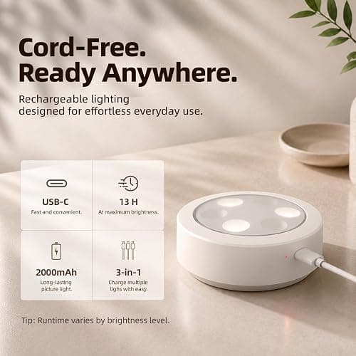 EZVALO Picture Lights for Wall, 2000mAh Rechargeable Battery Magnetic Poster Lights with 3 Color Temps & 12 RGB, Remote Dimmable Timer Painting Light, Wall Decor Light for Art Display, Frame (3 Pack) thumbnail 5