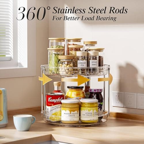 LAMU Rotating Makeup Organizer for Vanity, 10.6in 2 Tier Lazy Susan Turntable Stackable Spinning Skincare Organizer Cosmetic Perfume Tray Display for Bathroom Counterop, Large Capacity, Clear thumbnail 4