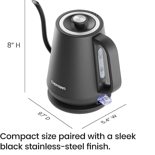 Chefman Gooseneck Electric Kettle, 0.8L Pour Over Tea Kettle for Coffee and Tea, One-Touch Operation, Boil-Dry Protection, Auto Shut-Off, Ultra-Fast Hot Water Boiler – Black thumbnail 3