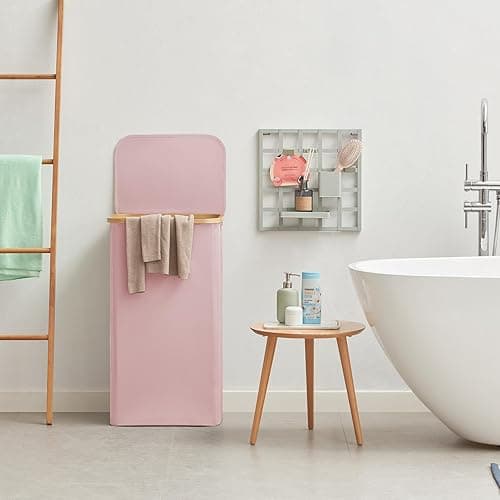 Lifewit 100L Laundry Basket with Lid, Clothes Hampers for Laundry with Bamboo Handles and A Removable Laundry Bag, Large Foldable Laundry Hamper for Bedroom, Bathroom, Dorm, Laundry Room, Pink - Pink - 100L thumbnail 8