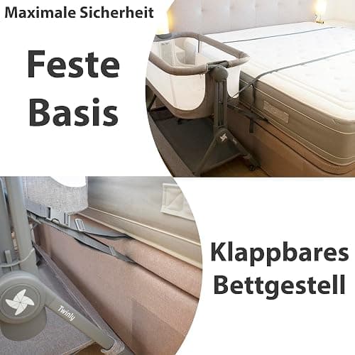 Twinly - Beistellbett 2-in-1, Babybett Faltbar und Höhenverstellbar COMFORTLY, 0-6 Monate, 5 Höhenstufen, Atmungsaktive Matratze, Netzseiten, 4 Rollen, Tragetasche, Einfach zu Transportieren (Beige) - Beige thumbnail 5