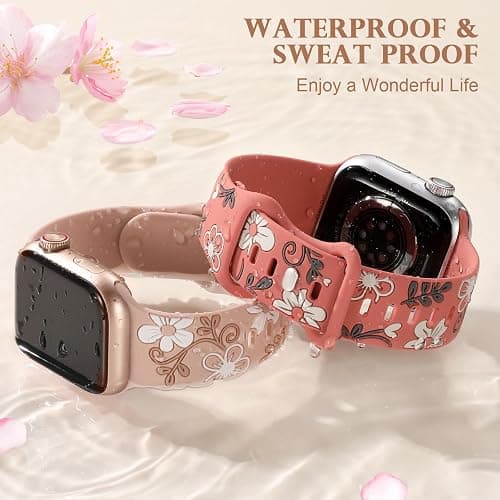 Witzon Floral Band Compatible with Apple Watch Bands For Women 40mm 41mm 38mm 42mm 44mm 45mm 46mm 49mm, Engraved Cute Flower Silicone Dressy Strap for iWatch Series 11 10 9 8 7 6 5 4 3 2 SE Ultra thumbnail 4