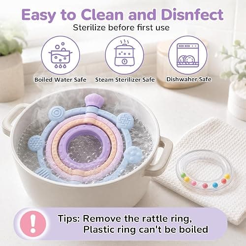 Baby Ring Teething Toys with Rattle for 3 Months+, BPA-Free, Blue | Easy to Grip Silicone Sensory Teether Toys, with 360° Textured Bumps for Gum Massage, Boys Girls Gift thumbnail 6