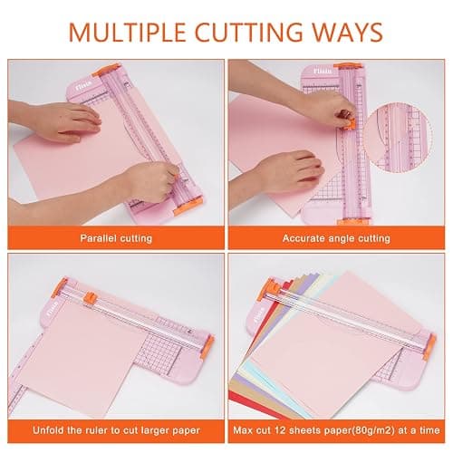 Flisin Paper Cutter,Portable Paper Slicer,12 Inch Paper Trimmer Scrapbooking Tool with Automatic Security Safeguard and Side Ruler for Craft Paper,A4 Paper,Coupon, Label and Cardstock (Pink) thumbnail 4