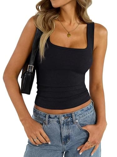 EasyGala Womens Cotton Square Neck Ribbed Tank Tops Fitted Thin Shoulder Strap Sleeveless Basic Summer Cami Clothes 2026 thumbnail 5