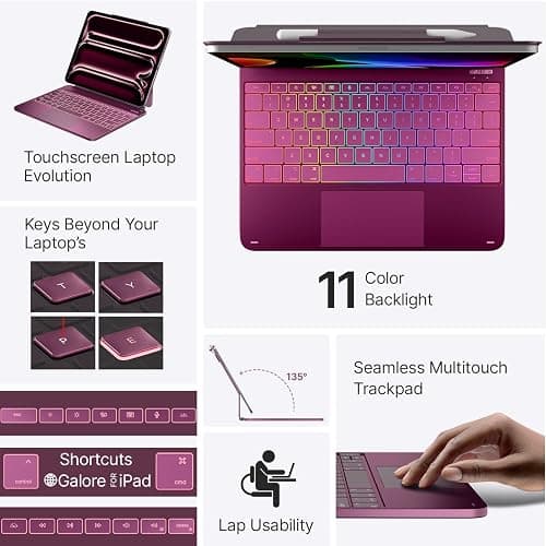 typecase Keyboard Case for iPad Pro 13-inch (M5 2025 / M4 2024), Magic Keyboard with 11 Colors Backlight, Keyboard Case with Pencil Holder, Multi-Touch Trackpad, Easy-Set Magnetic Stand, Raspberry thumbnail 3