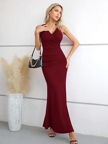 Laughido Robe de cocktail/de soirée/portefeuille/d'été/de fête/de mariage, élégante, longue, moulante, pour femme thumbnail 4