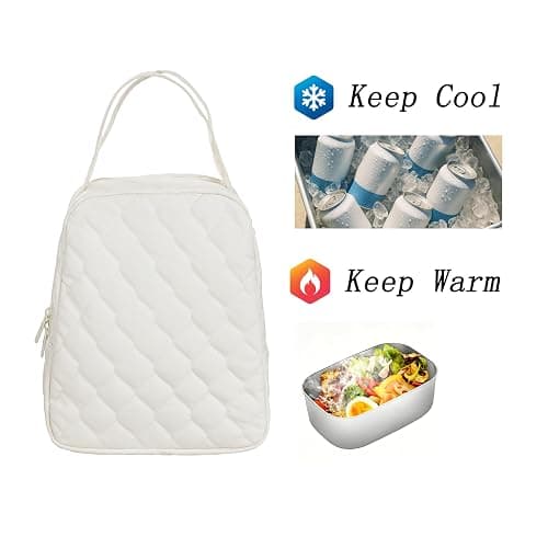 Uriyesobida Cotton Quilted Insulated Lunch Bag for Women, Reusable Lunch Tote Soft Cooler Bag, Thermal Leakproof Lunch Box for Work Travel Picnic (Cream White) thumbnail 3